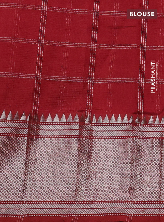 Mangalgiri silk cotton saree maroon with allover silver zari woven checked pattern and silver zari woven border