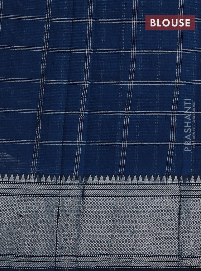 Mangalgiri silk cotton saree peacock blue with allover silver zari woven checked pattern and silver zari woven border