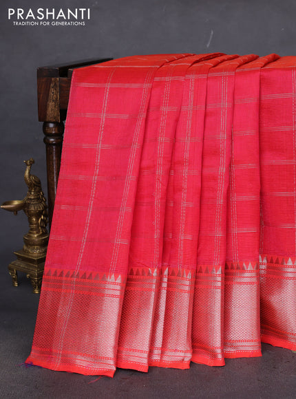 Mangalgiri silk cotton saree dual shade of pink with allover silver zari woven checked pattern and silver zari woven border