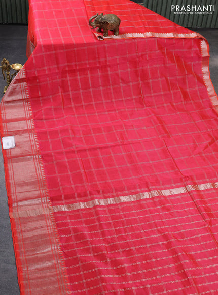 Mangalgiri silk cotton saree dual shade of pink with allover silver zari woven checked pattern and silver zari woven border