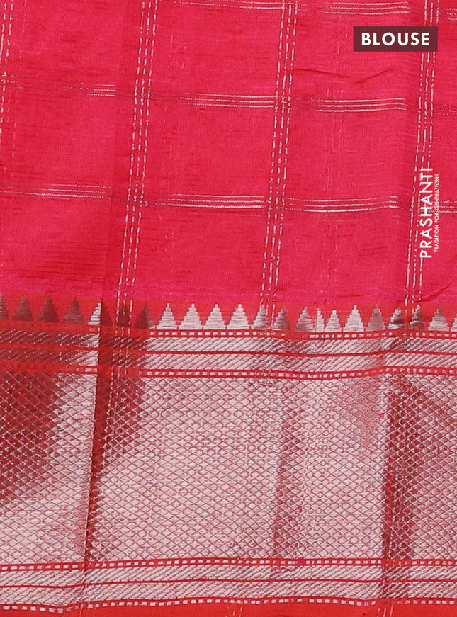 Mangalgiri silk cotton saree dual shade of pink with allover silver zari woven checked pattern and silver zari woven border