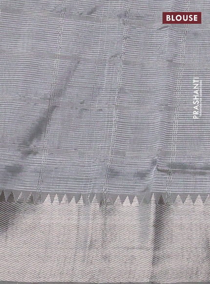 Mangalgiri silk cotton saree grey with allover silver zari woven checked pattern and silver zari woven border