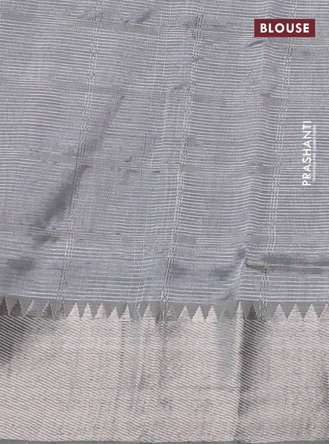 Mangalgiri silk cotton saree grey with allover silver zari woven checked pattern and silver zari woven border