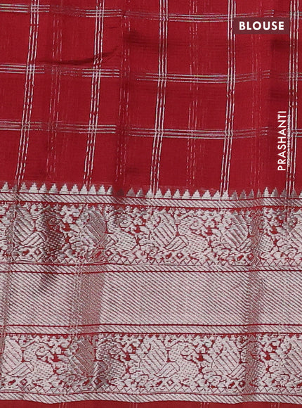 Mangalgiri silk cotton saree maroon shade with allover silver zari woven checked pattern and long silver zari woven border
