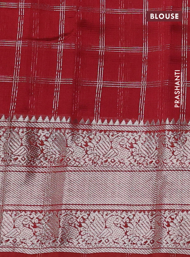 Mangalgiri silk cotton saree maroon shade with allover silver zari woven checked pattern and long silver zari woven border