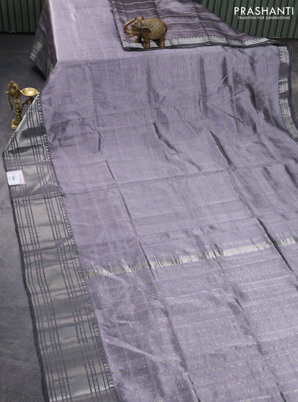 Mangalgiri silk cotton saree grey shade with allover silver zari woven checked pattern and silver zari woven border