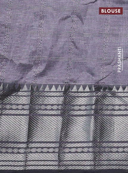 Mangalgiri silk cotton saree grey shade with allover silver zari woven checked pattern and silver zari woven border