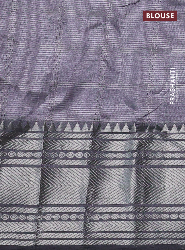 Mangalgiri silk cotton saree grey shade with allover silver zari woven checked pattern and silver zari woven border