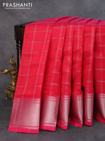 Mangalgiri silk cotton saree pink with allover silver zari woven checked pattern and silver zari woven border