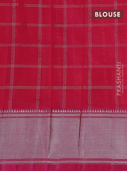 Mangalgiri silk cotton saree pink with allover silver zari woven checked pattern and silver zari woven border