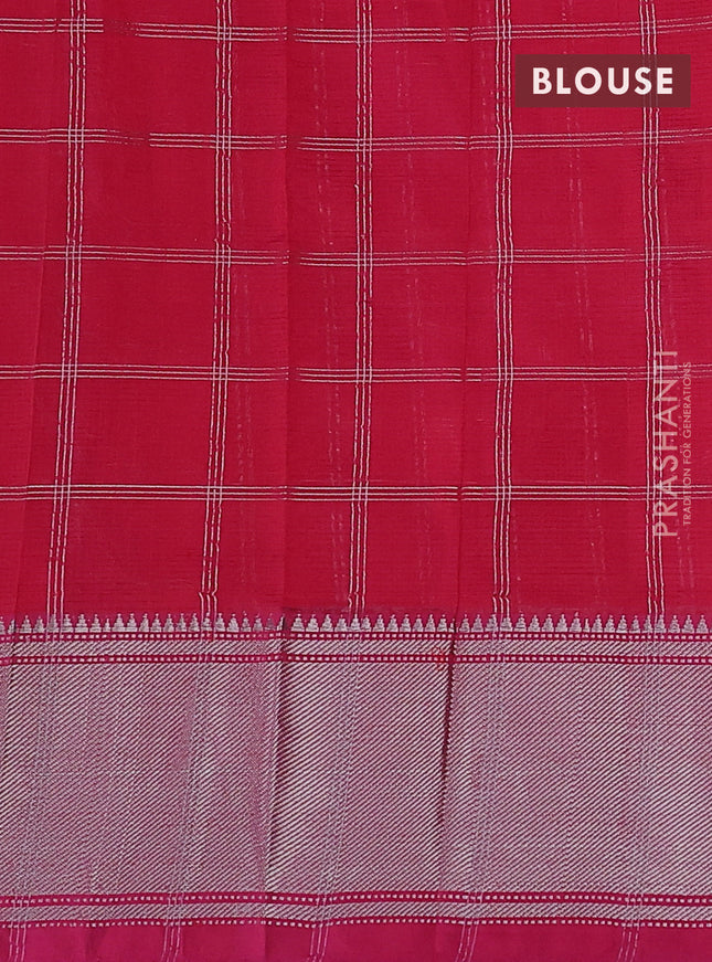 Mangalgiri silk cotton saree pink with allover silver zari woven checked pattern and silver zari woven border