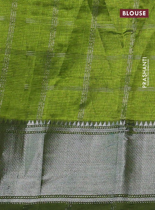Mangalgiri silk cotton saree light green with allover silver zari woven checked pattern and silver zari woven border