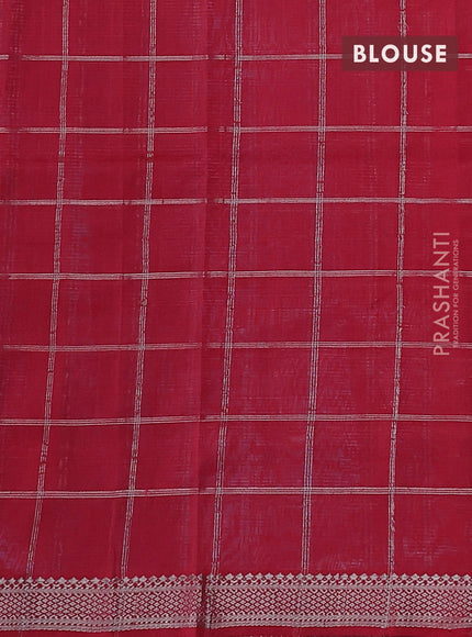 Mangalgiri silk cotton saree blue and red with allover silver zari woven checked pattern and silver zari woven border