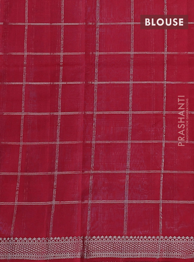 Mangalgiri silk cotton saree blue and red with allover silver zari woven checked pattern and silver zari woven border