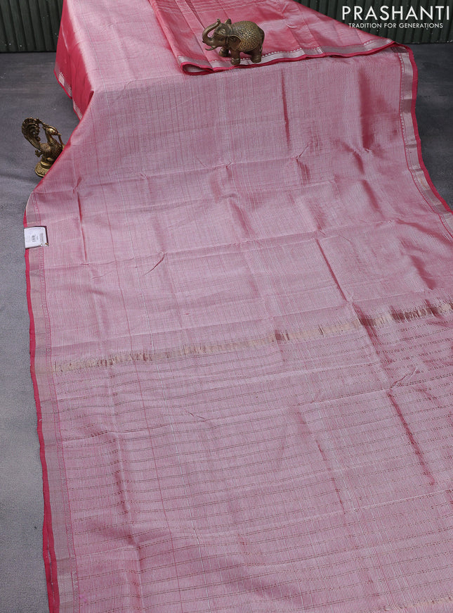 Mangalgiri silk cotton saree red shade with allover zari woven checked pattern and long silver zari woven border