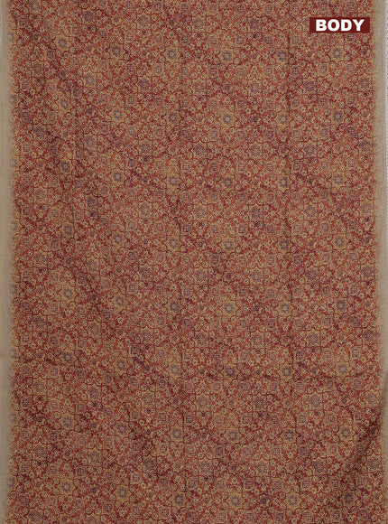 Semi chanderi saree pastel brown and beige with allover ajrakh prints and embroidery pallu