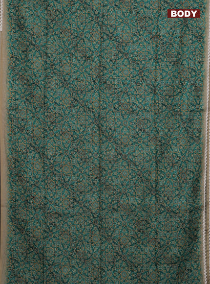 Semi chanderi saree green and beige with allover ajrakh prints and embroidery pallu