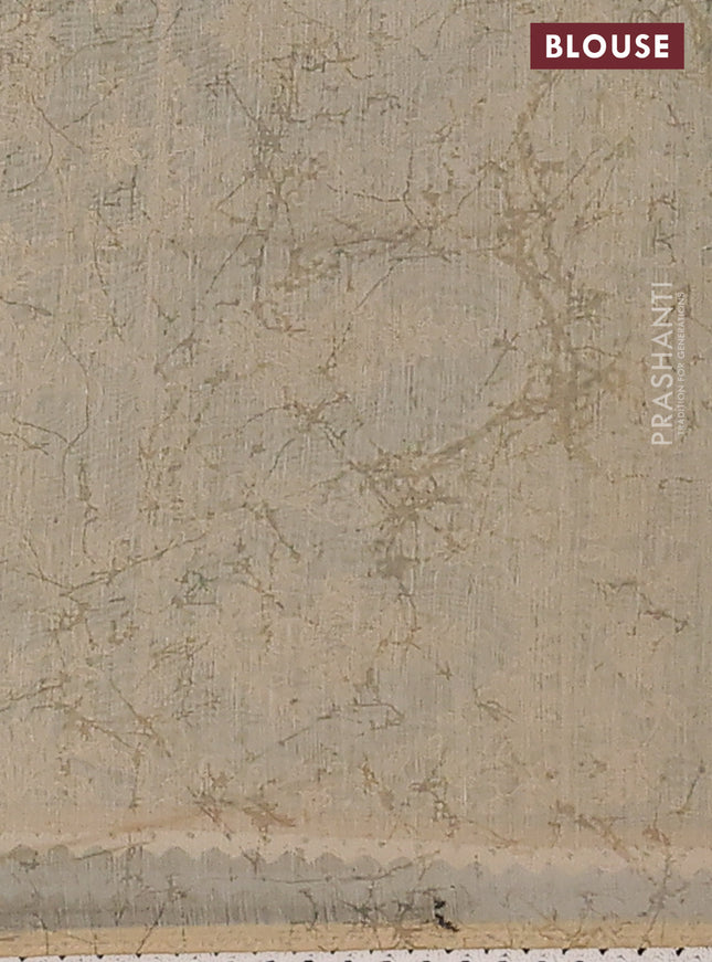 Semi chanderi saree green and beige with allover ajrakh prints and embroidery pallu