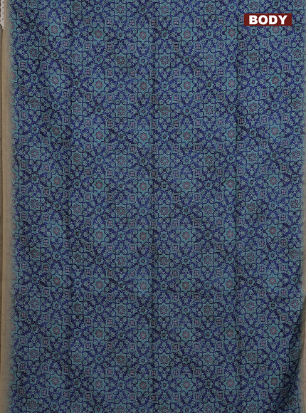 Semi chanderi saree blue and beige with allover ajrakh prints and embroidery pallu