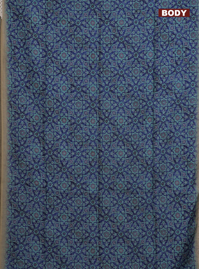 Semi chanderi saree blue and beige with allover ajrakh prints and embroidery pallu