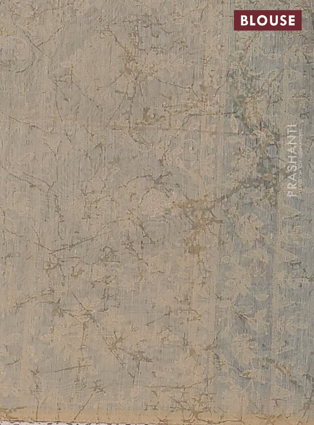 Semi chanderi saree blue and beige with allover ajrakh prints and embroidery pallu