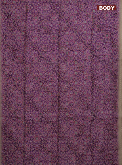 Semi chanderi saree purple and beige with allover ajrakh prints and embroidery pallu