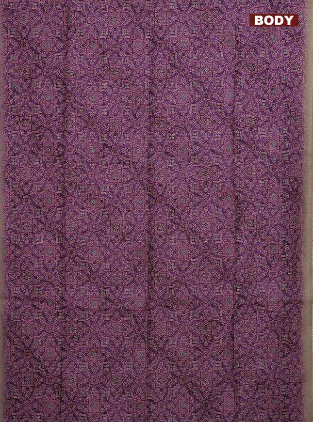 Semi chanderi saree purple and beige with allover ajrakh prints and embroidery pallu