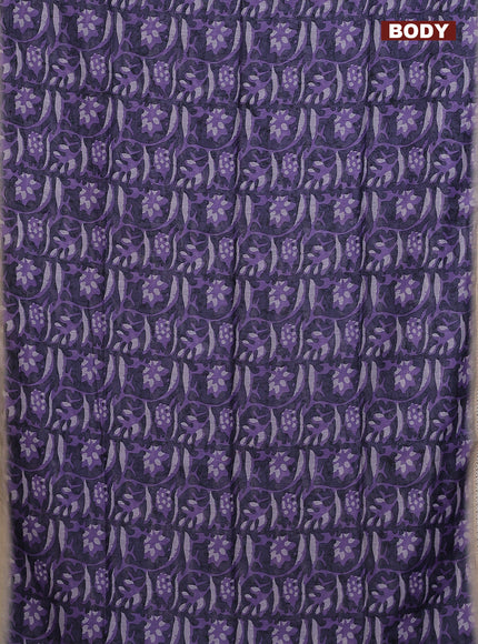 Semi chanderi saree lavender and beige with allover batik ptrints and embroidery pallu