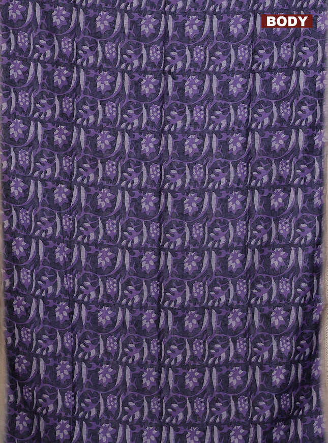 Semi chanderi saree lavender and beige with allover batik ptrints and embroidery pallu