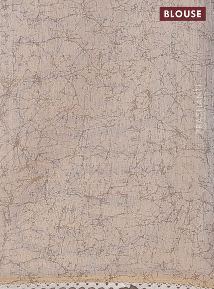 Semi chanderi saree lavender and beige with allover batik ptrints and embroidery pallu