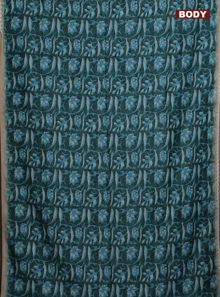 Semi chanderi saree light blue and beige with allover batik ptrints and embroidery pallu