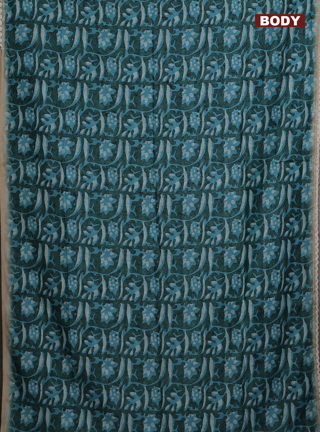 Semi chanderi saree light blue and beige with allover batik ptrints and embroidery pallu