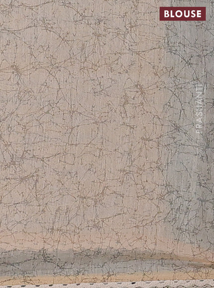 Semi chanderi saree light blue and beige with allover batik ptrints and embroidery pallu