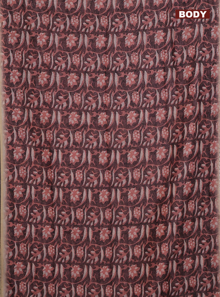 Semi chanderi saree peach shade and beige with allover batik ptrints and embroidery pallu