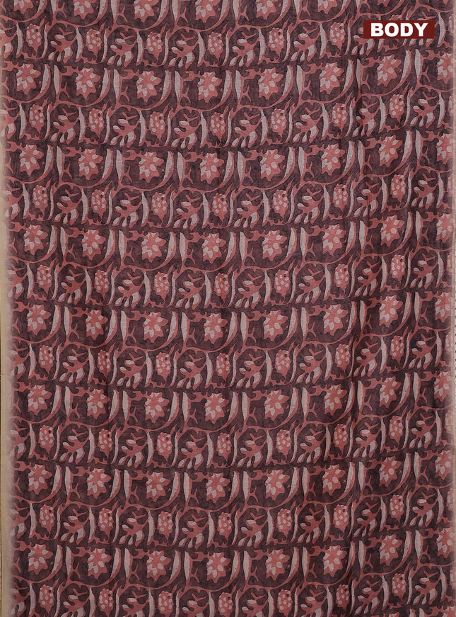 Semi chanderi saree peach shade and beige with allover batik ptrints and embroidery pallu