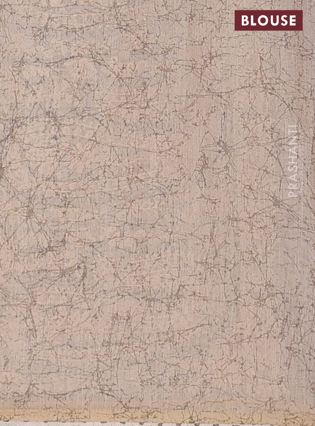 Semi chanderi saree peach shade and beige with allover batik ptrints and embroidery pallu