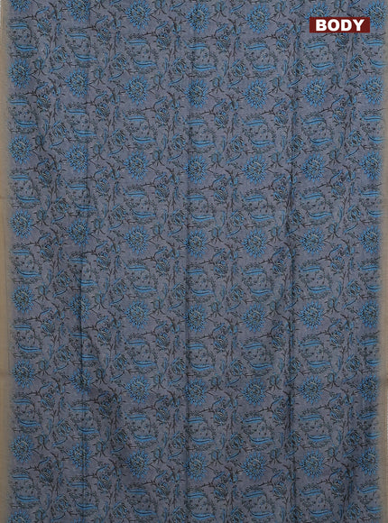 Semi chanderi saree grey and blue beige with allover prints and embroidery pallu