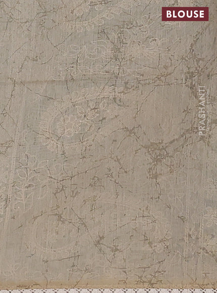 Semi chanderi saree grey and blue beige with allover prints and embroidery pallu