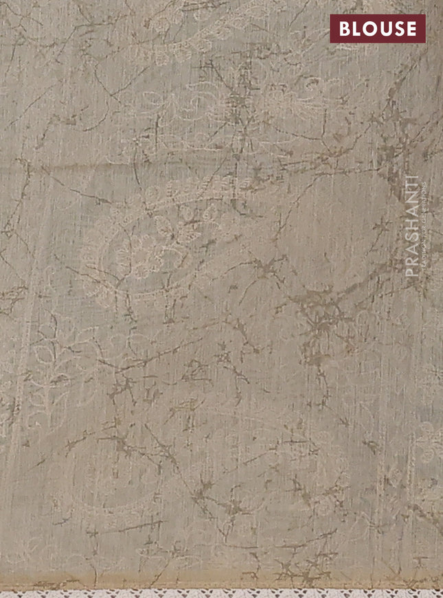 Semi chanderi saree grey and blue beige with allover prints and embroidery pallu