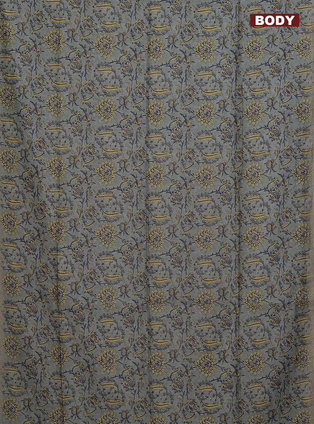 Semi chanderi saree greyish green and beige with allover prints and embroidery pallu