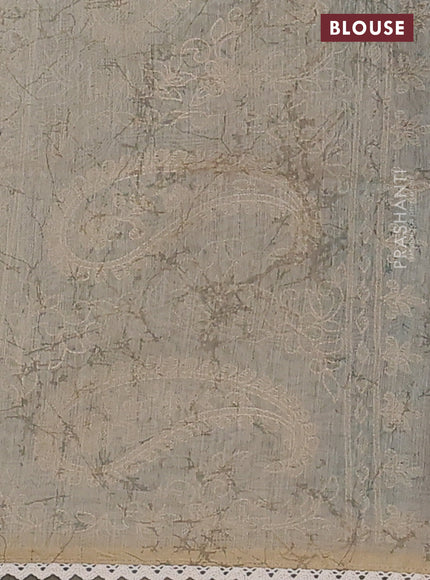 Semi chanderi saree greyish green and beige with allover prints and embroidery pallu