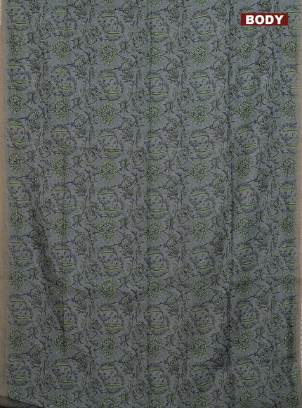 Semi chanderi saree grey and green beige with allover prints and embroidery pallu