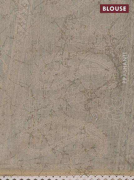 Semi chanderi saree grey and green beige with allover prints and embroidery pallu