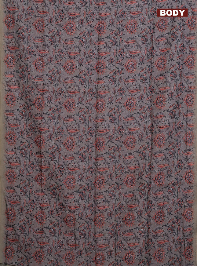 Semi chanderi saree grey and orange beige with allover prints and embroidery pallu