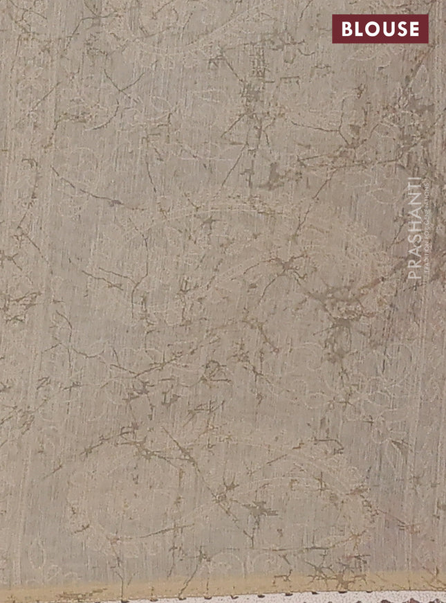 Semi chanderi saree grey and orange beige with allover prints and embroidery pallu