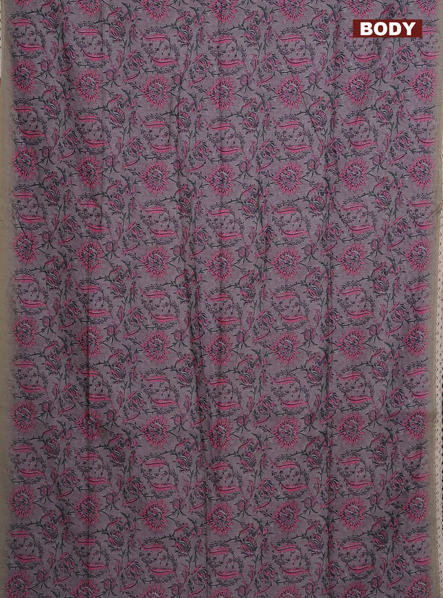 Semi chanderi saree grey and pink beige with allover prints and embroidery pallu