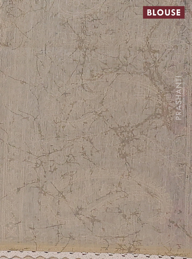 Semi chanderi saree grey and pink beige with allover prints and embroidery pallu