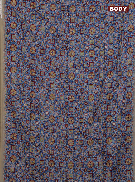 Semi chanderi saree blue and beige with allover ajrakh prints and embroidery pallu