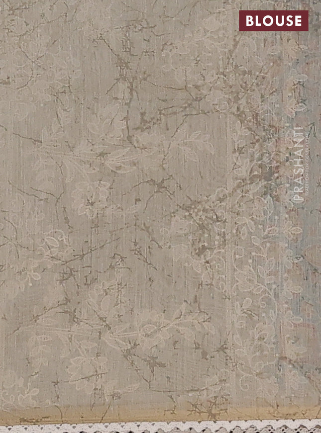 Semi chanderi saree blue and beige with allover ajrakh prints and embroidery pallu