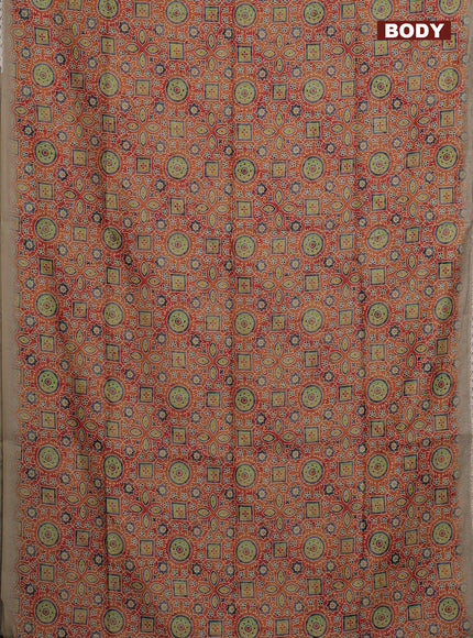 Semi chanderi saree orange and beige with allover ajrakh prints and embroidery pallu